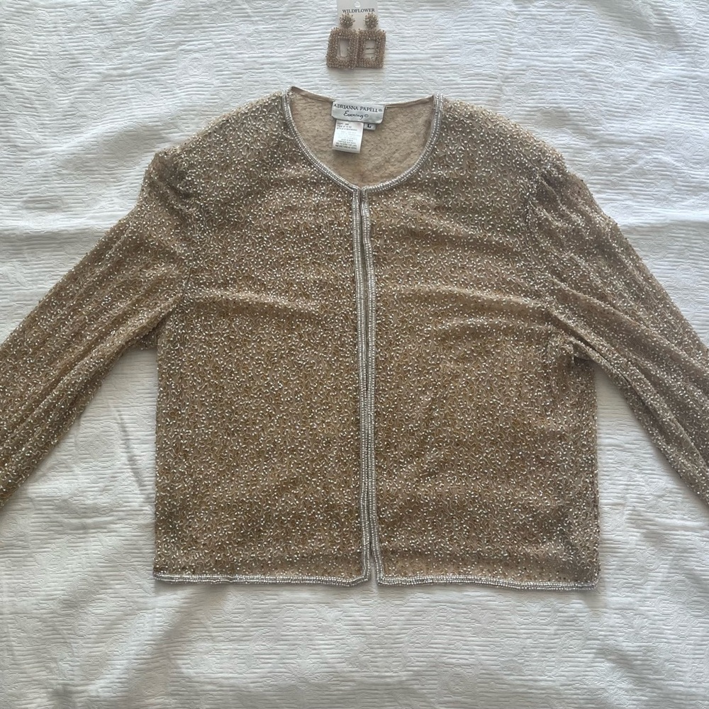 Adrianna Papell Beige Textured Silk Top